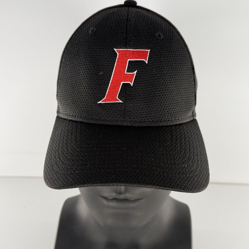 New Era 39THIRTY Baseball Cap Black Red F Logo Medium Large Stretch Fit